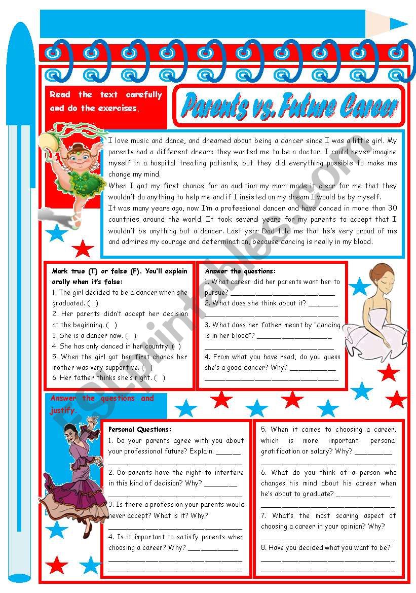 Parents vs. Career â€“ Reading Comprehension + discussion [3 tasks] ***editable